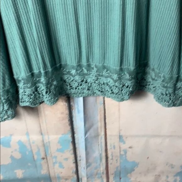 Taylor & Sage Moc Ribbed Turtleneck with Lace Edging at Waist Green - Picture 2 of 5